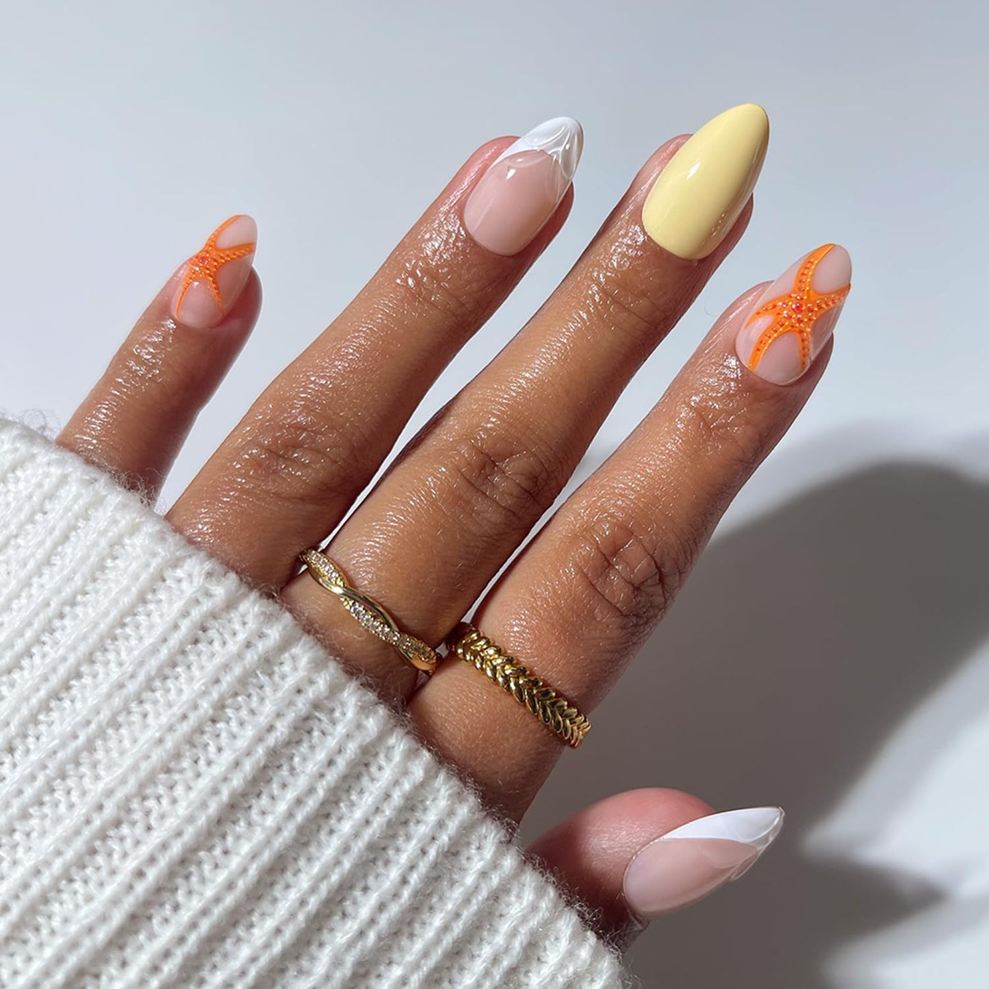 Glamnetic Press On Nails - Medium Coffin Blue & White French Tip Set | 30 Nail Kit with Glue - Salon Quality Vacation Nails