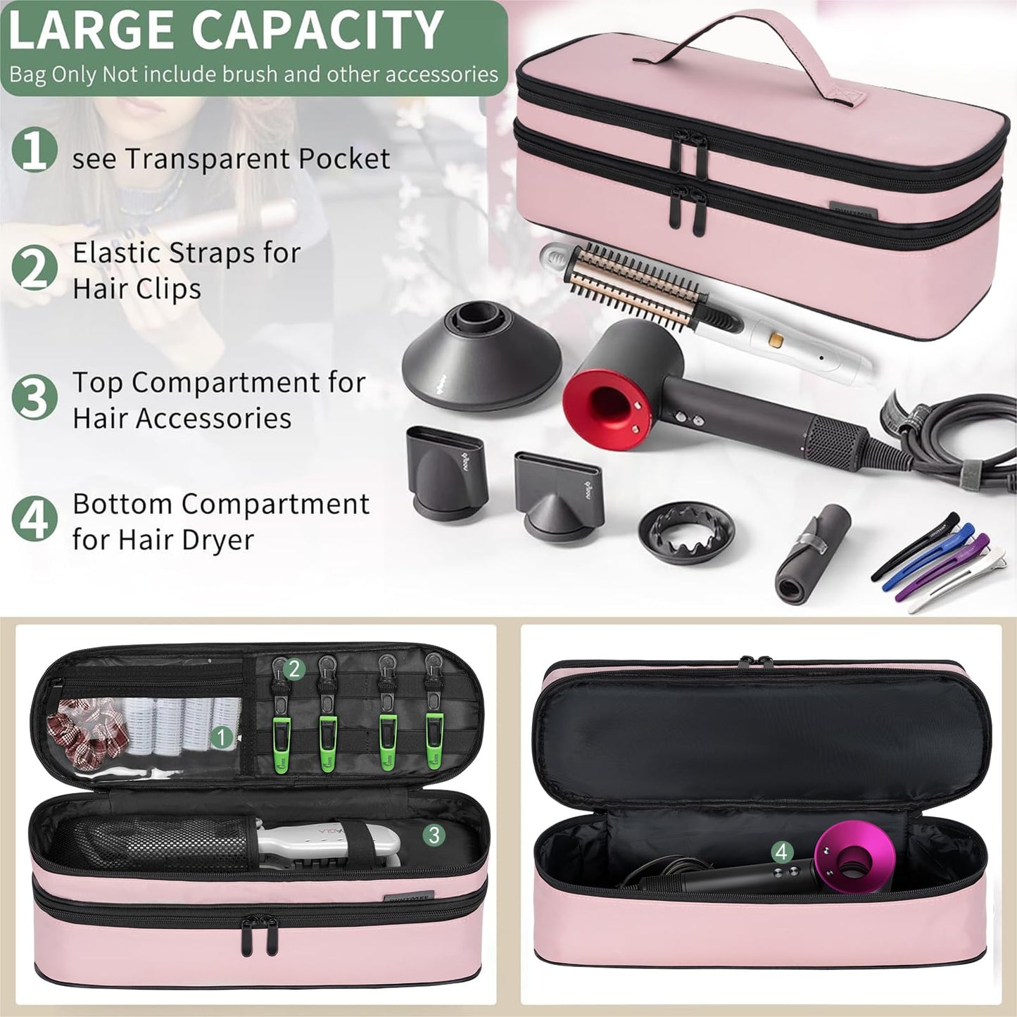 OUUTMEE Travel Carrying Case Compatible with Shark Flexstyle,Storage Case for Revlon One-Step Hair Dryer and Volumizer Hot Air Brush Portable Organizer Bag for Dyson Airwrap Styler,Pink,15 IN