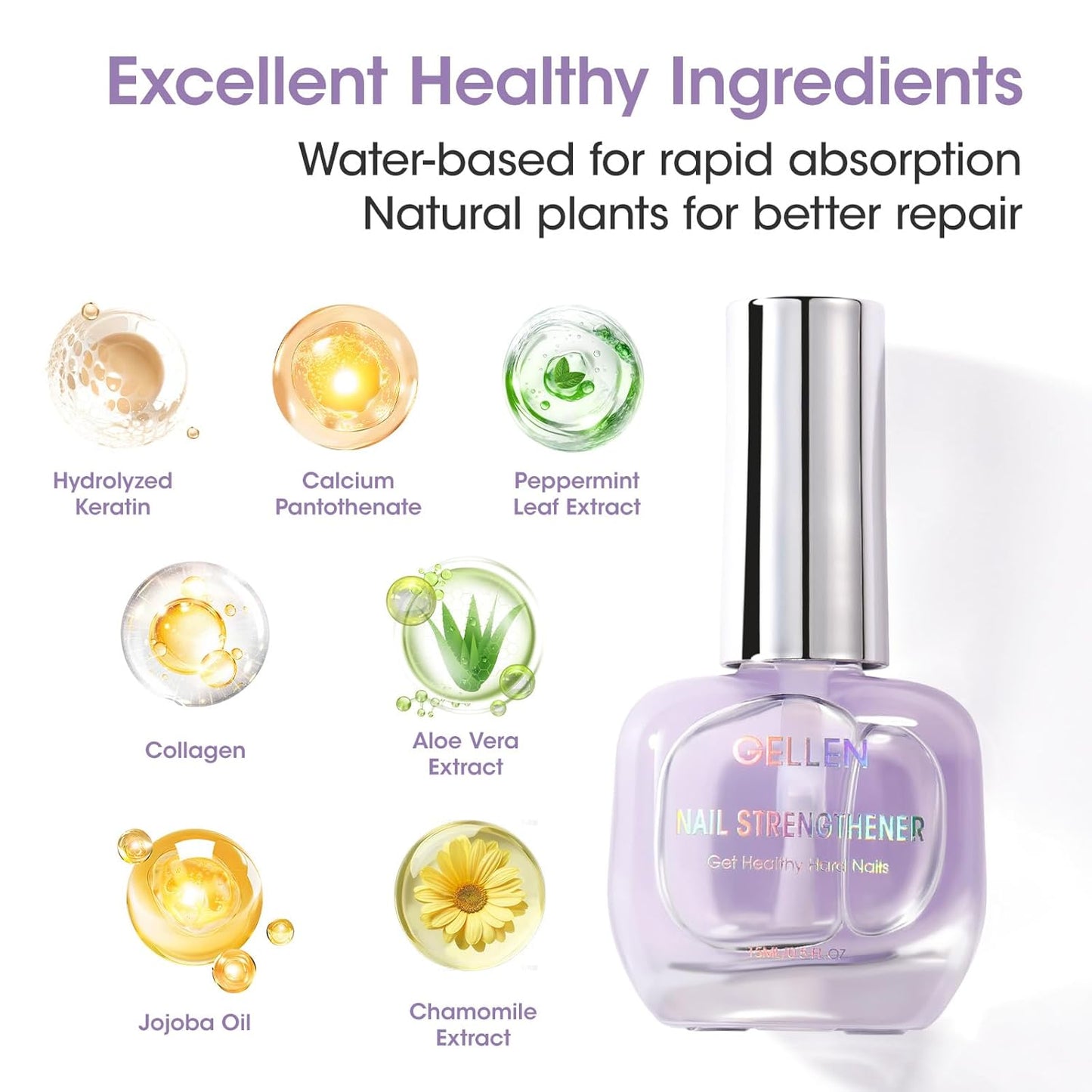 GELLEN Nail Strengthener - 8-in-1 Protein Serum for Weak, Brittle Nails | Lavender Scented Ridge Filler