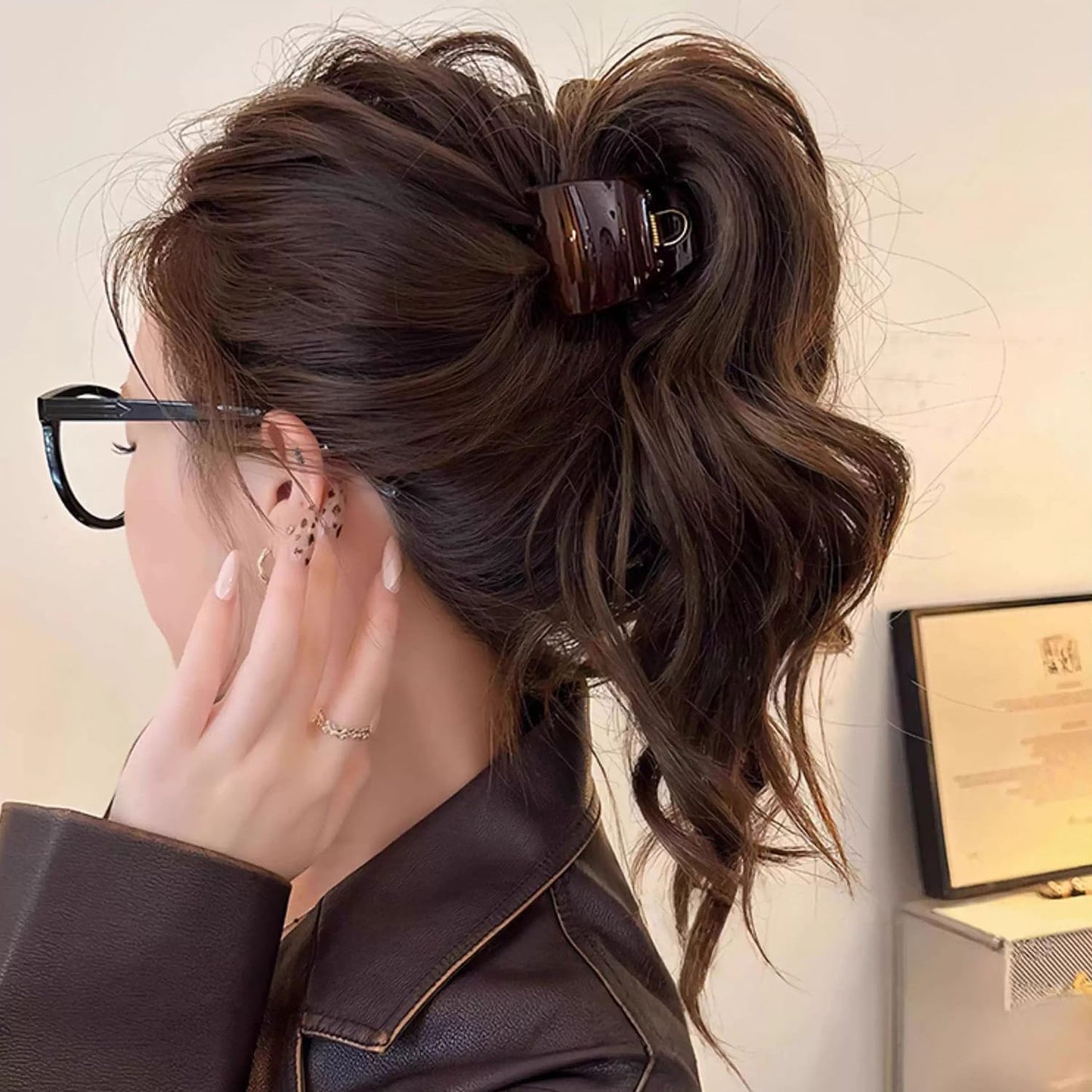 High Ponytail Hair Claw Clips - 3Pcs Non-Slip Acrylic Shark Clips | Strong Hold for Thick/Thin Hair - Chocolate Brown, Black, Amber Brown