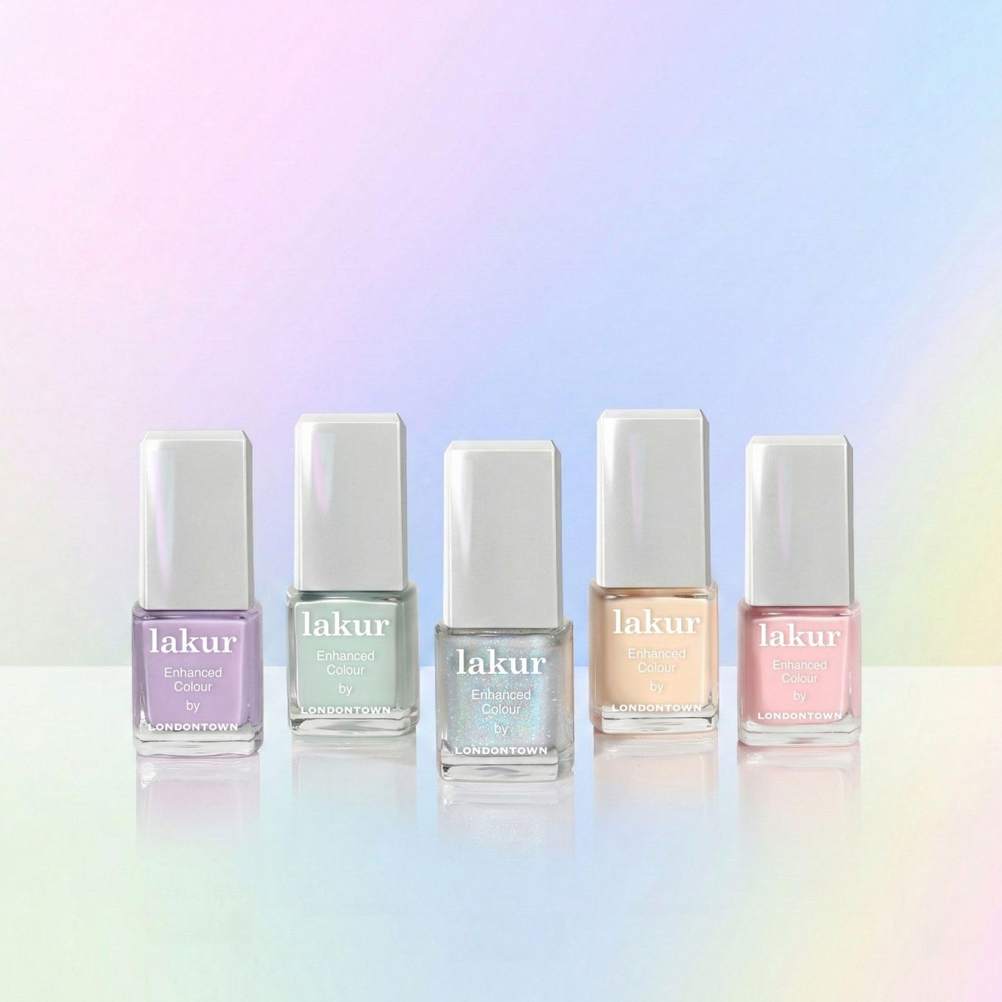 Care Bears TM by LONDONTOWN Beary Polished Mini Set – Sheer Pastel & Shimmer Nail Polish Collection, Pink, Mint, Orange, Lilac & Blue Sparkle Shades, Vegan, Cruelty-Free, 21+ Free, 0.24 fl oz Each