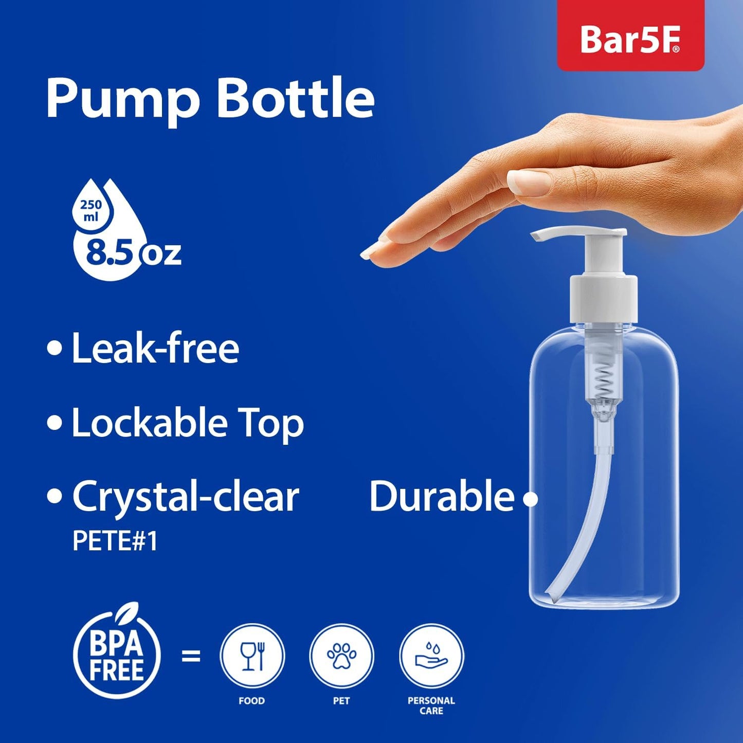 Plastic Pump Dispenser Bottles - 8 oz Clear Refillable | Leak-Proof, BPA-Free for Body Wash & Moisturizers | Set of 2 with Black & White Caps