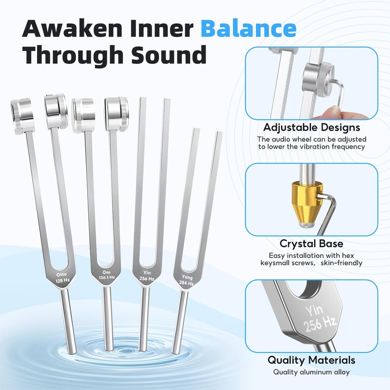 Tuning Forks for Healing, 128Hz 136Hz 256Hz 384Hz Tuning Fork Set for Meditation, Yoga and Chakra Energy Therapy, Perfect Healing Gift for Mom or Girlfriend on Mother's Day, Birthday