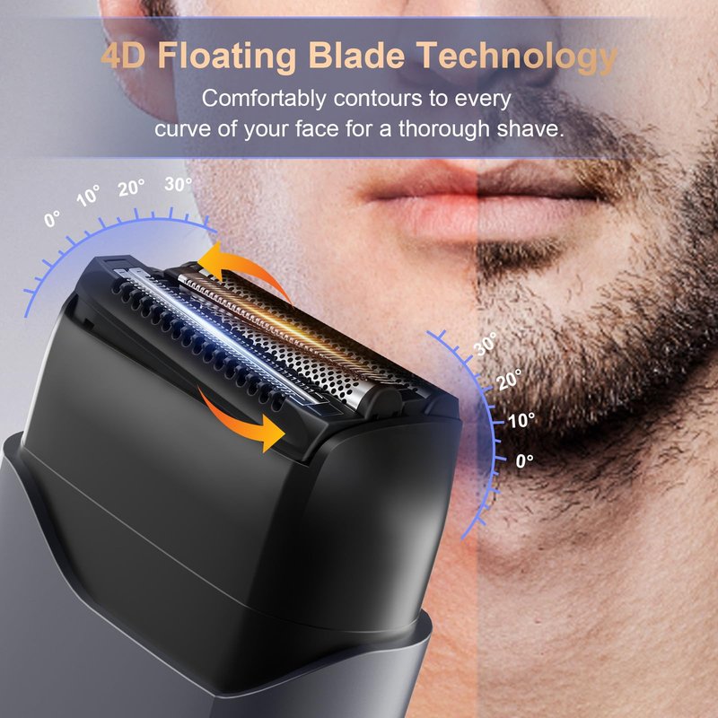 Electric Foil Shaver for Men:Triple Floating Blade Electric Razor for Face & Beard - IPX7 Waterproof Cordless Shaver with LED Display, USB-C Fast Charge & Travel Lock-Dark