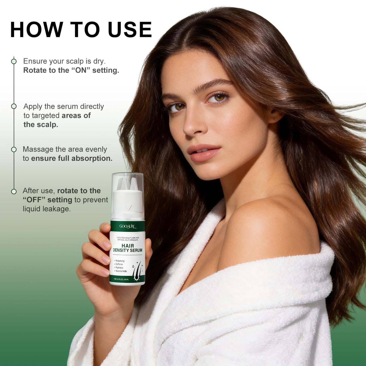 Hair Growth Serum, Rosemary Oil for Hair Growth, Thinning Hair & Hair Density Serum with Flow Controlled Massage Applicator, Peptides, Niacinamide, Caffeine, Scalp Serum for Reduced Hair Fall 60 ML