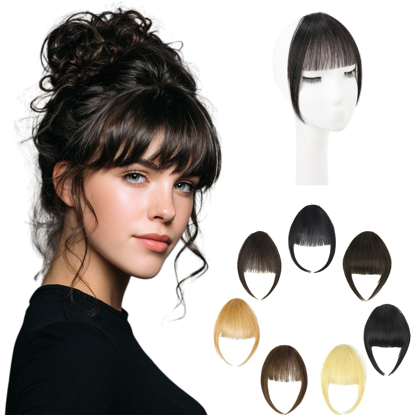 Real Human Hair Clip-In Bangs - Natural Black Soft Layered Hairpieces for Daily Wear | Feathered Fringe Style
