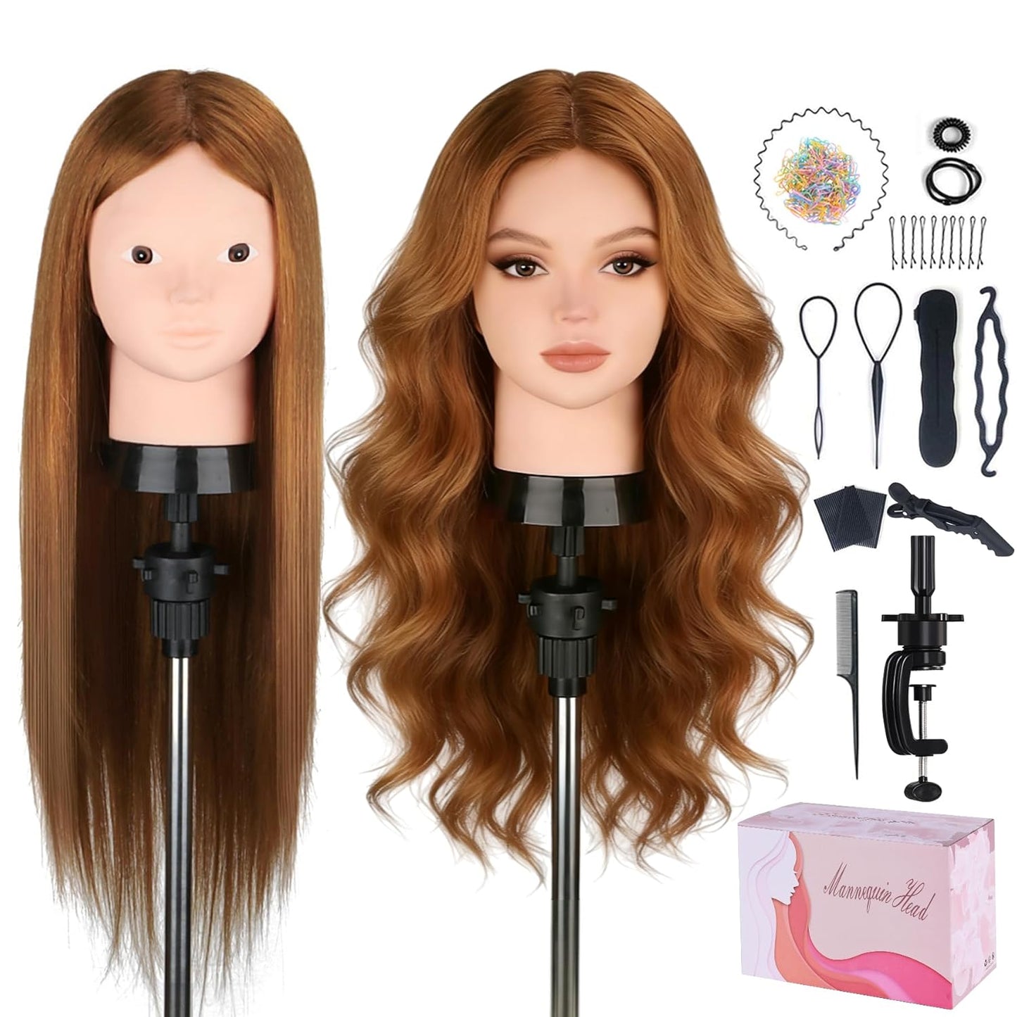 Beauty Star Mannequin Head - 18-Inch Real Human Hair Styling Head for Braiding & Cosmetology Training | Dark Brown Hair, Blue Eyes