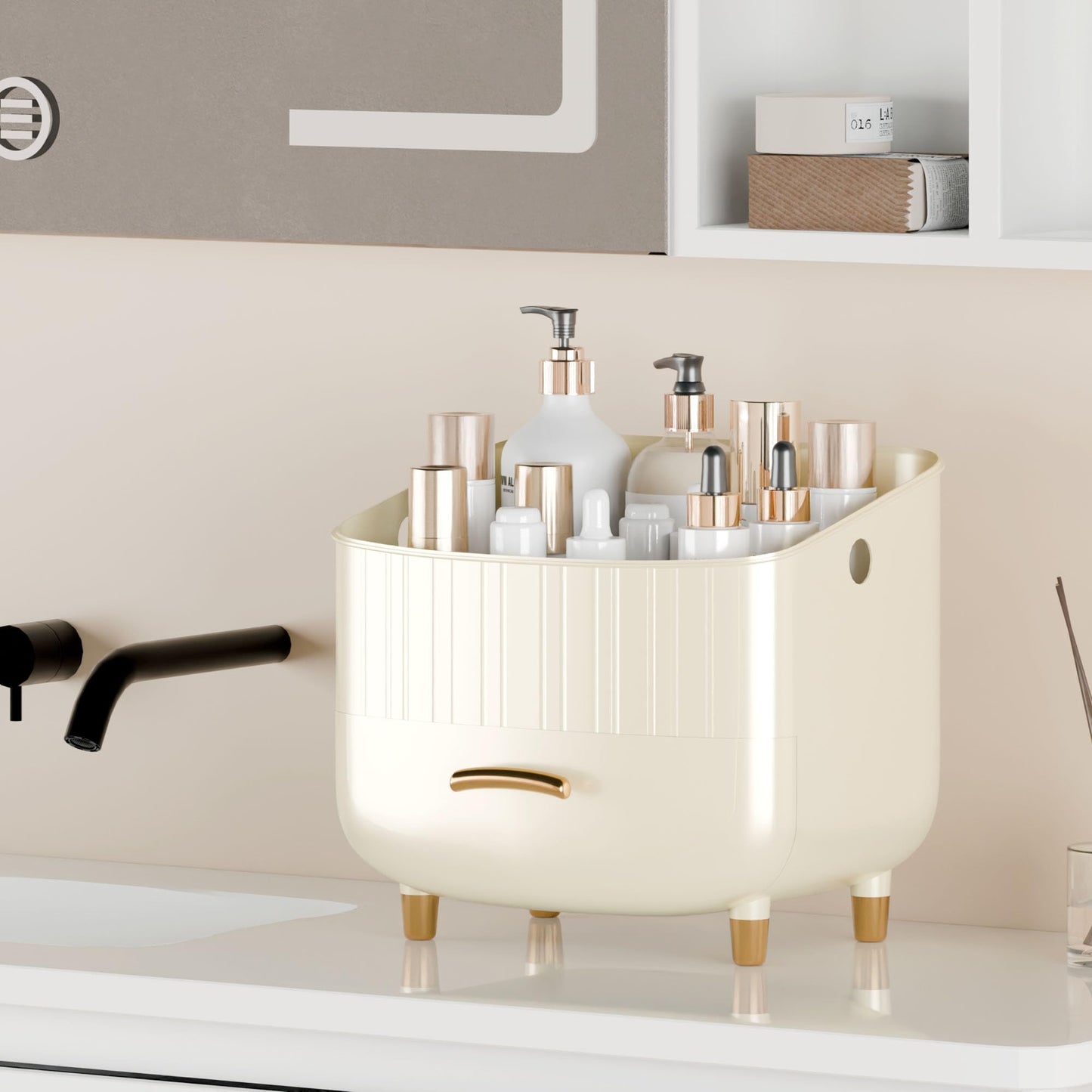 Plukers Makeup Organizer Countertop Vanity with Drawers Cosmetic Skincare Bathroom Storage Gift for Women Teens Girls (White)
