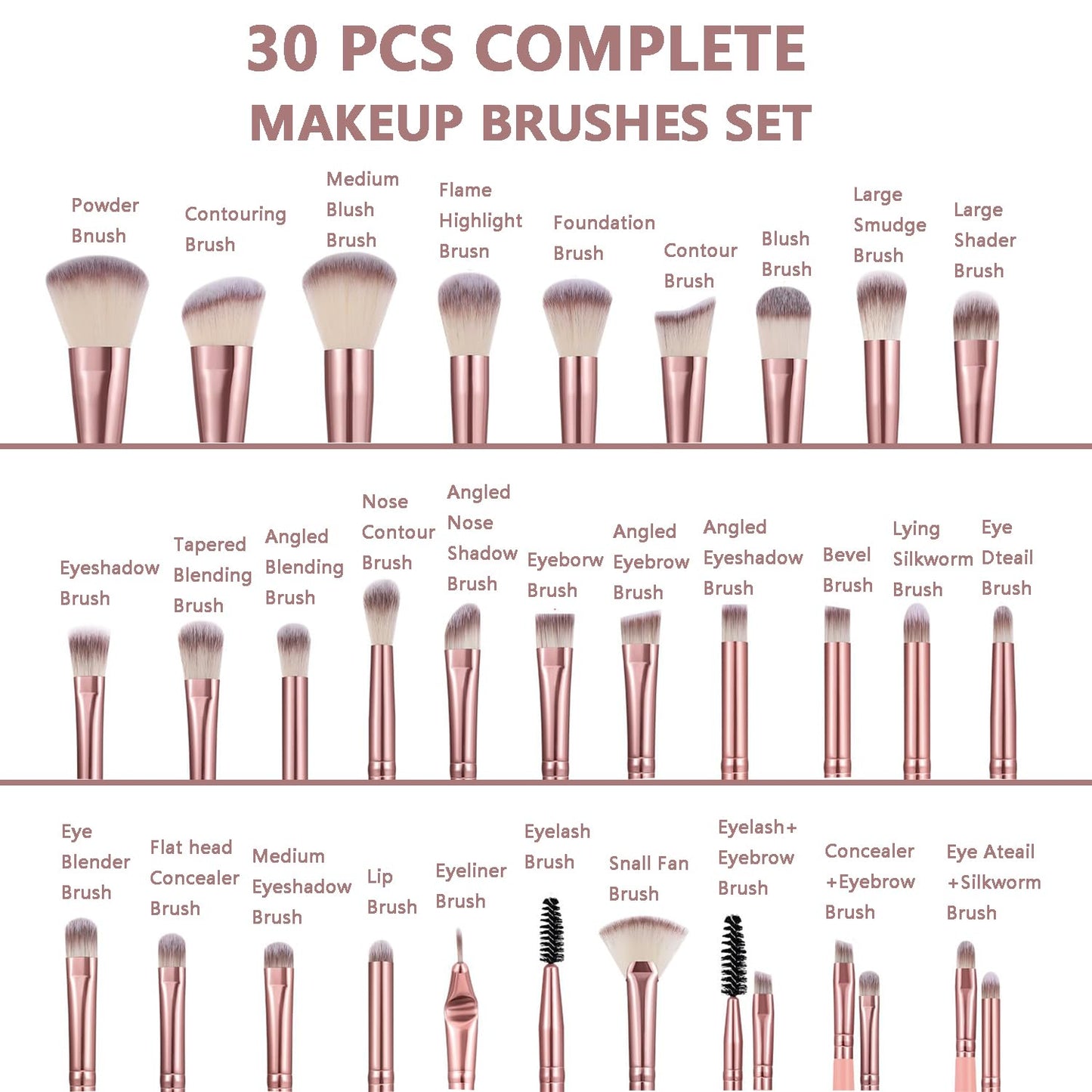30Pcs Pink Makeup Brushes Set - Professional Makeup Brush Sets & Kits for Full Face - Premium Synthetic Foundation, Powder, Blush & Eyeshadow Brush
