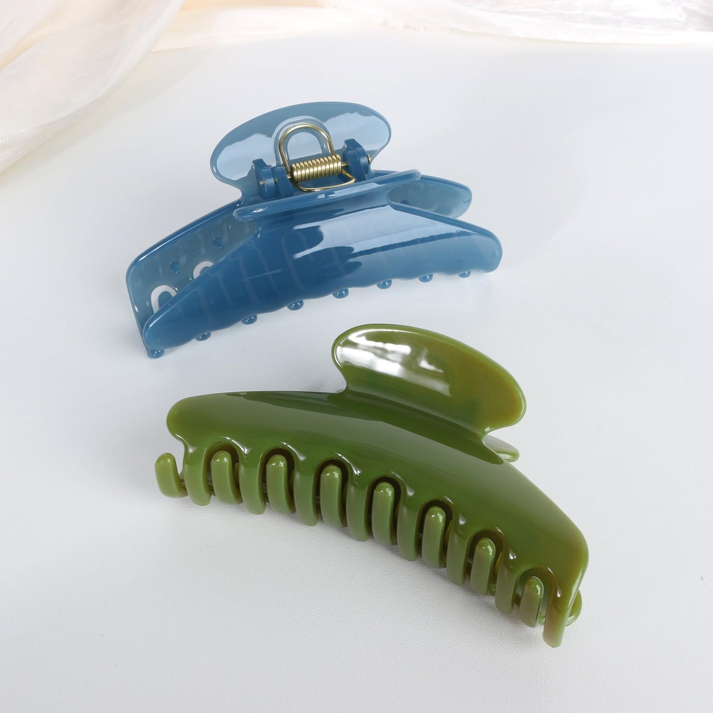 4.2 Inch Large Hair Claw Clips - Non Slip Jaw Clips for Thick Curly Hair, Strong Hold for Active Lifestyles Workout, Yoga, Office 2PCS Set (Green, Blue)