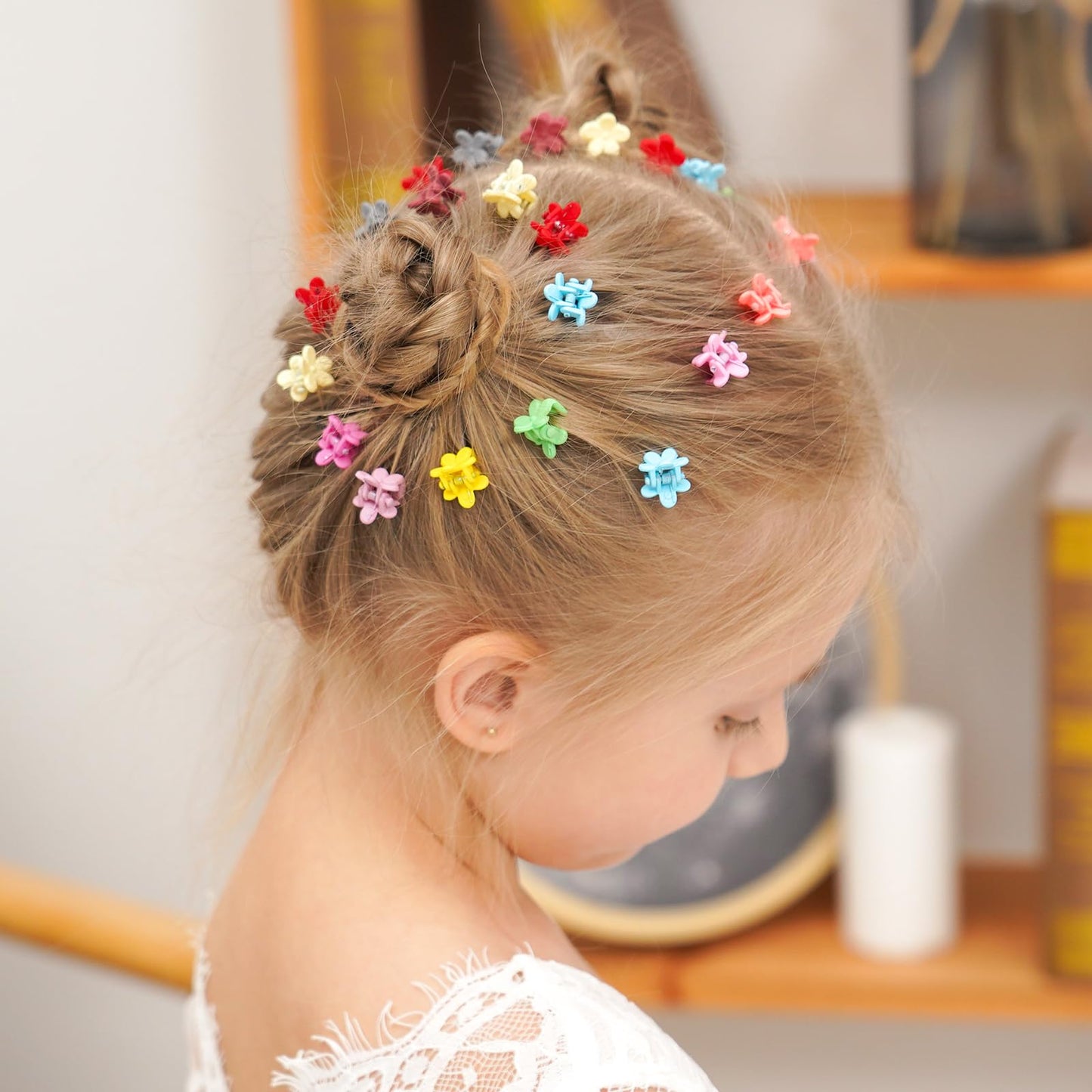 choicbaby 128pcs Baby Girls Hair Clips 3 Styles Mini Claw Clips Small Flower Butterfly Claw Jaw Hair Clips Hair Barrettes Accessories for Women Girls Kids Teens with Organizer Box