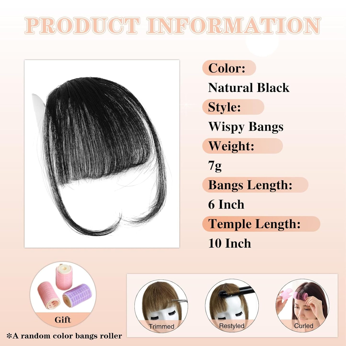 Bangs Hair Clip - 100% Real Human Hair Extensions | Natural Black Wispy Fringe for Women