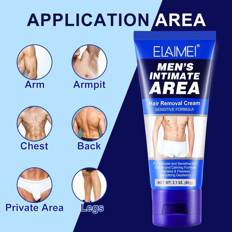 Maani Men's Painless Body Hair Removal Cream for Sensitive Areas, Effectively Removes Coarse Hair from Underarms, Legs, Chests, Private Parts (HIM)