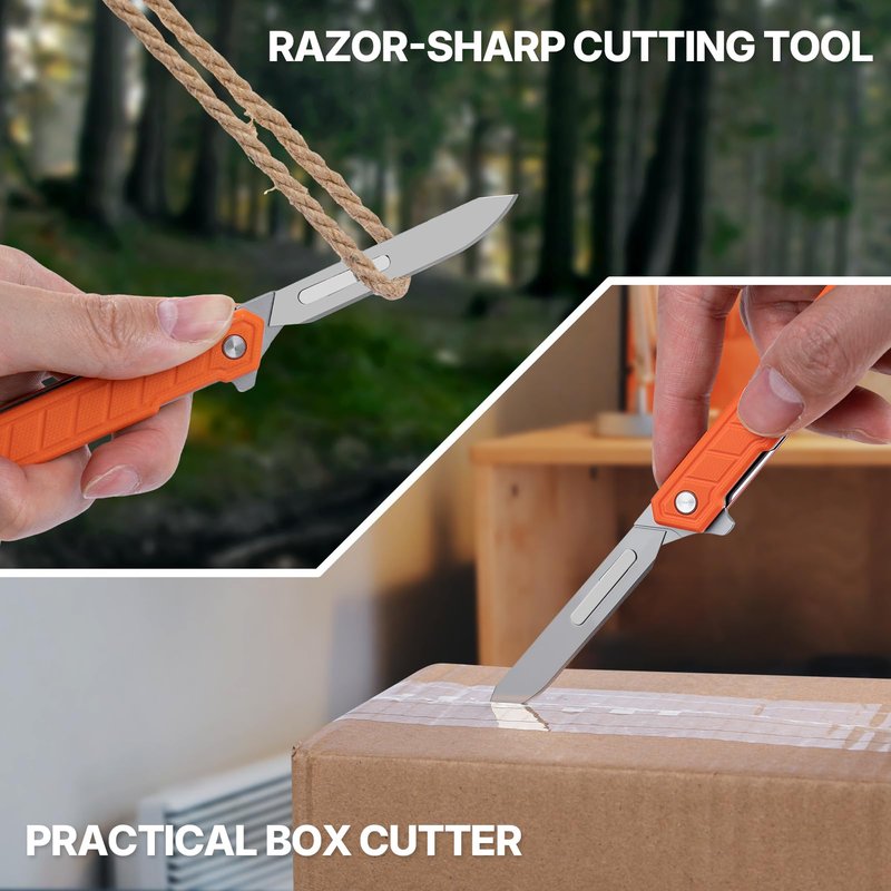 Tops Home Mini Folding Scalpel – Slim G10 Handle with Back Clip, Liner Lock Pocket Knife for Crafts, Utility Box Cutter, Includes 20 Replaceable Blades (#24 & #60) (Orange)