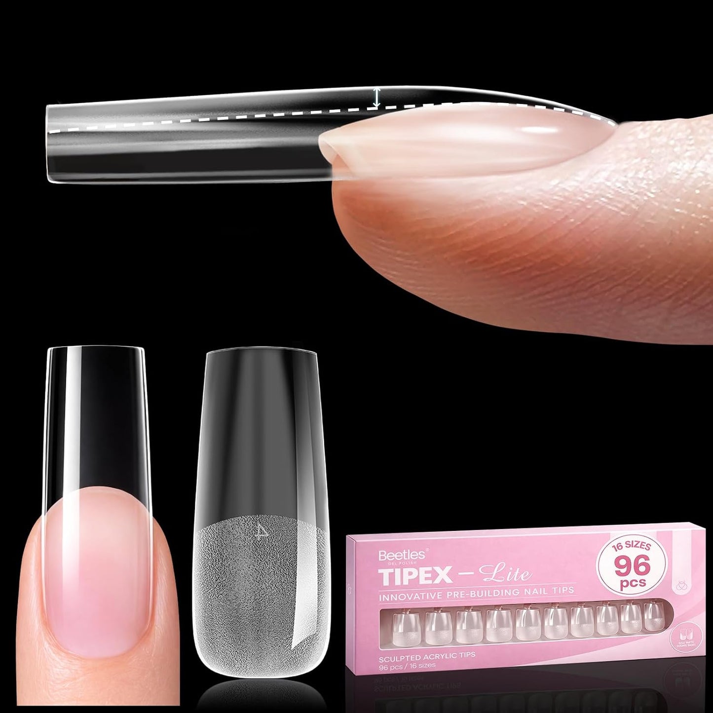Beetles Nail Tips - Medium Stiletto Apex for DIY Extensions | 16 Sizes 00-14, No Builder Gel Needed