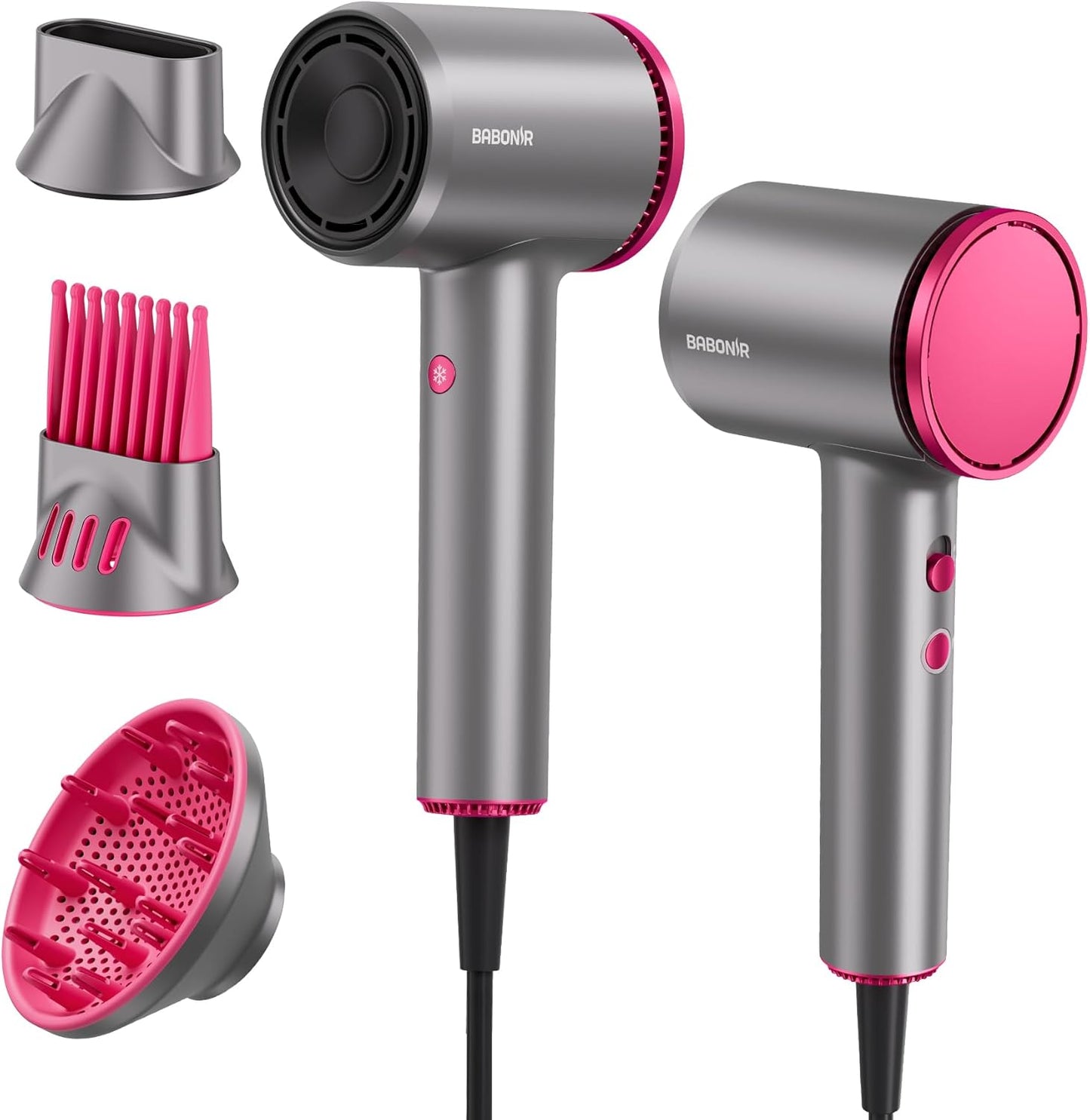 High-Speed Hair Dryer - 110,000 RPM Brushless Motor, 1875W Ionic Blow Dryer with Comb & Diffuser | Low Noise, Travel-Friendly (Gray)