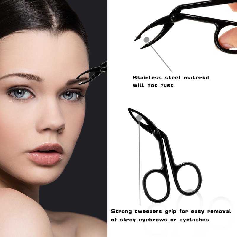4 Pieces Eyebrow Tweezers Scissor Handle Flat Straight Tip Brow Scissors Remover Facial Hair Eyebrows Stainless Steel Eyebrow Facial Remover Brow Tweezers for Women Men(Black&Silver)