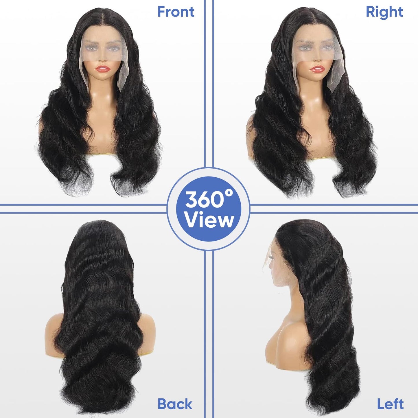 Juicqui 30 inch 13x6 Body Wave Lace Front Wigs Human Hair 200% Density Pre-Plucked Hairline HD Transparent Lace No Tangle No Shedding Suit for Daily Party Wedding Birthday Triple Lifespan 3X