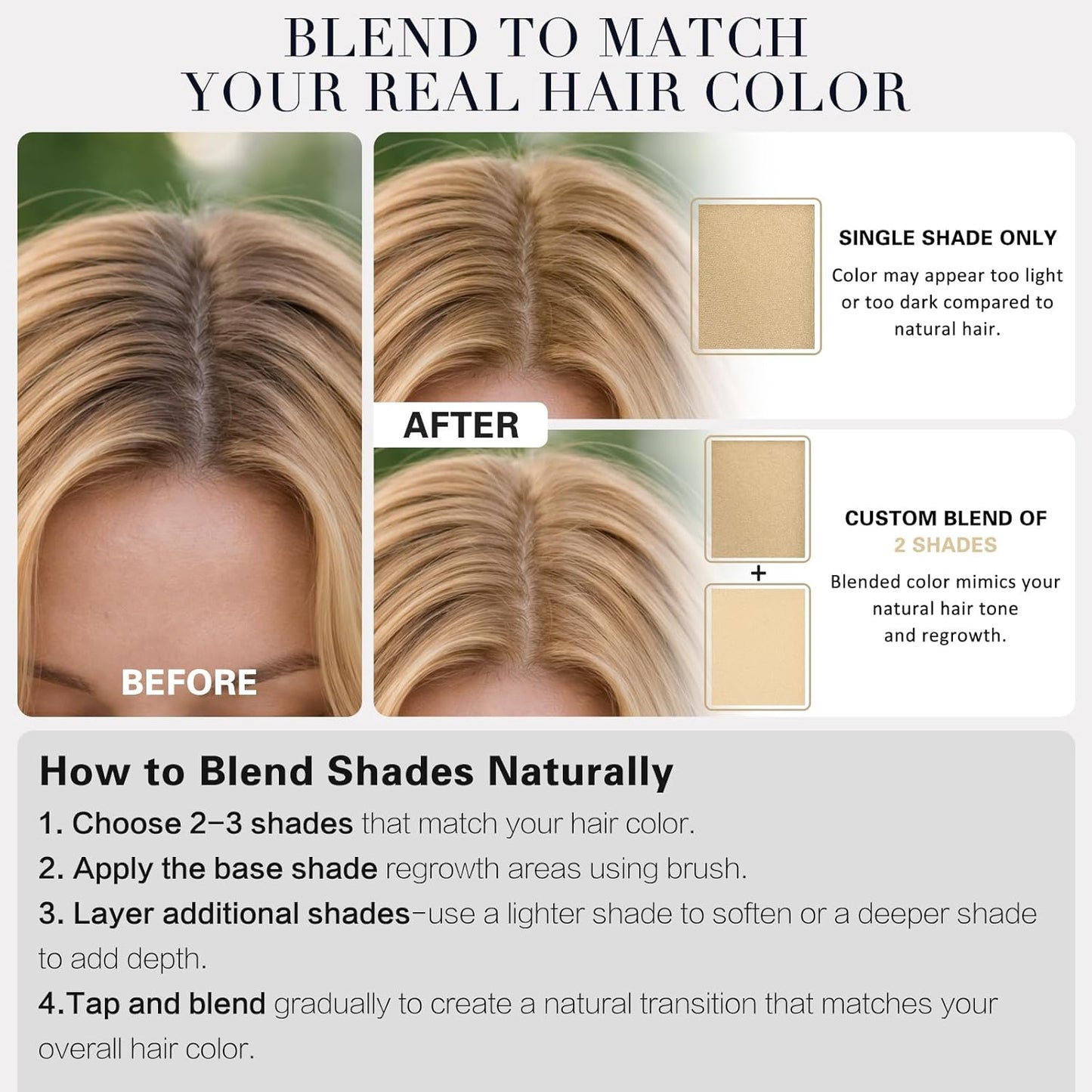 Root Touch Up Hair Color - Blendable Gray Coverage Powder for Thinning Edges | 48H Sweat Resistant, Natural Finish - Blonde