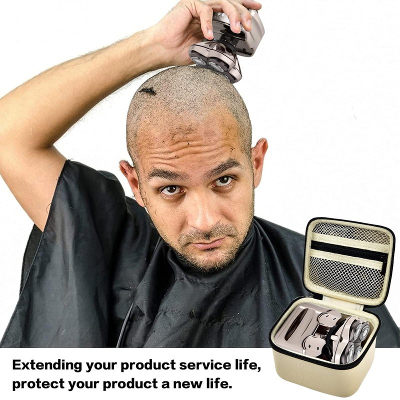 Case for Skull Shaver Electric Pitbull Pro Razor, Hard Travel Rotary Men Head Shavers Beard Trimmer Storage Carrying Box with Zipper Mesh Pocket for Men's Gold Pro Mustache Grooming Kit, Beige-Only