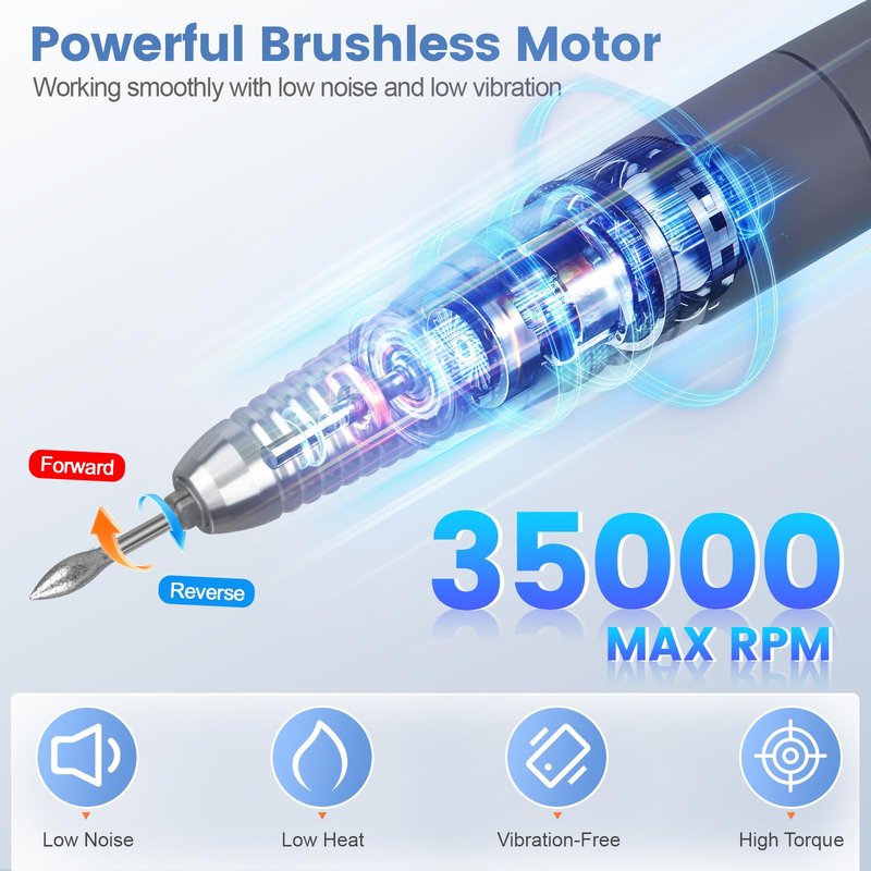 UP200 Nail Drill Handpiece, Compatible with KUPA KP55, KP60, KP5000, UP200 Nail Drill Parts, 35000RPM Electric Nail File Handle Replacement 3 Pins, Low Noise, Powerful and Smooth (Only Handpiece)