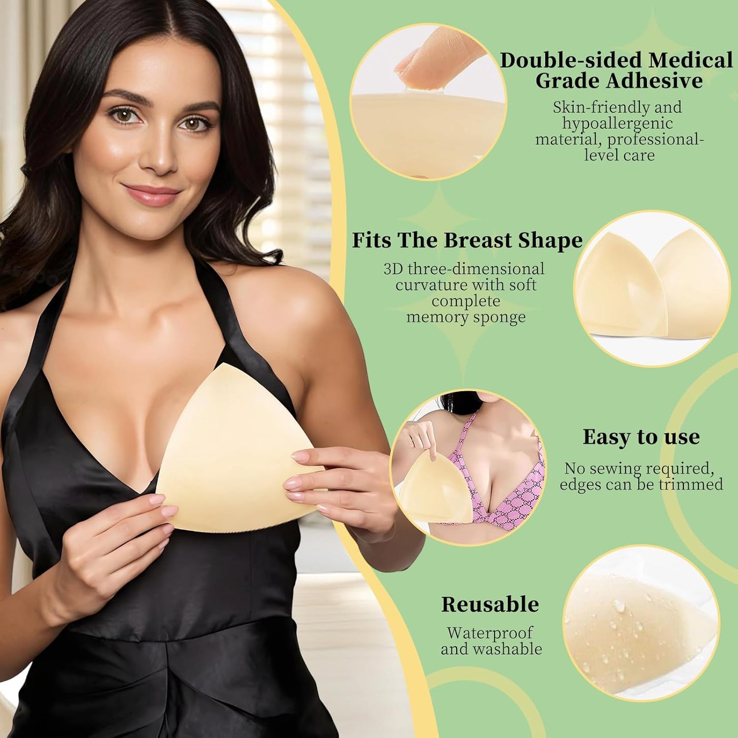 Double-Sided Sticky Bra - Ultra Invisible Lift for D+ Cups | Adhesive Push-Up Pads for Swimwear
