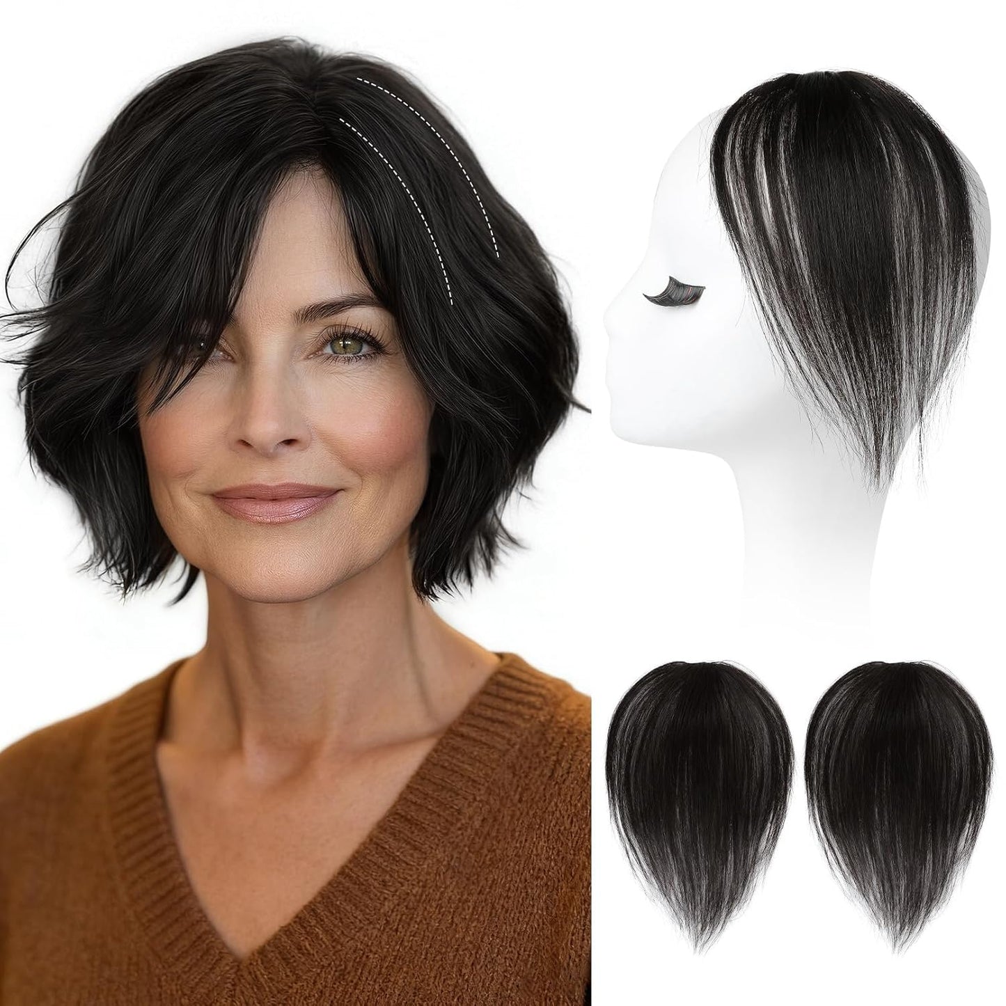 REECHO Clip-In Hair Volumizer - Short Thick Extensions for Thin Hair | Platinum Blonde with Black Strands, 8 Inch