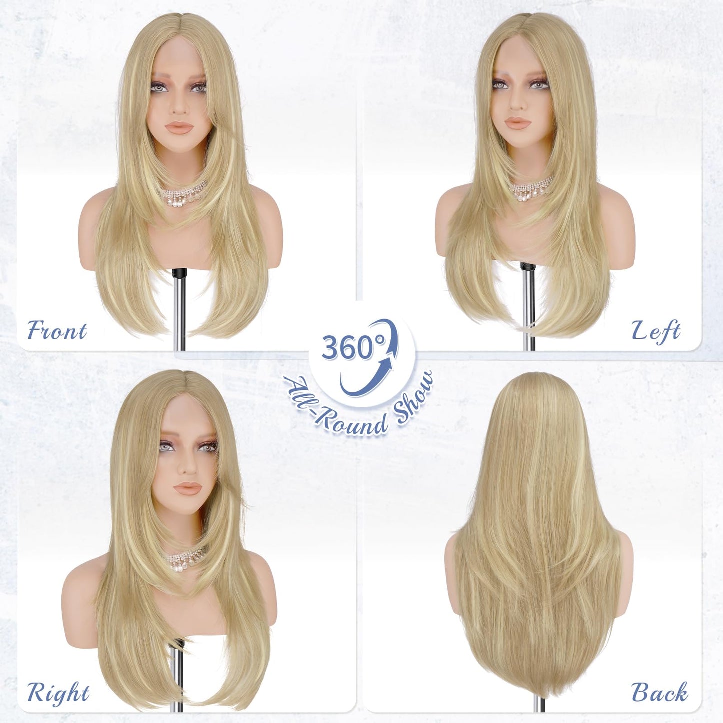 Haloo Blonde Wig with Curtain Bangs - Lace Front Hairline Middle Part Long Layered Natural Looking Straight Synthetic Hair Wigs for Women Daily Party, 24 Inch Dirty Blonde