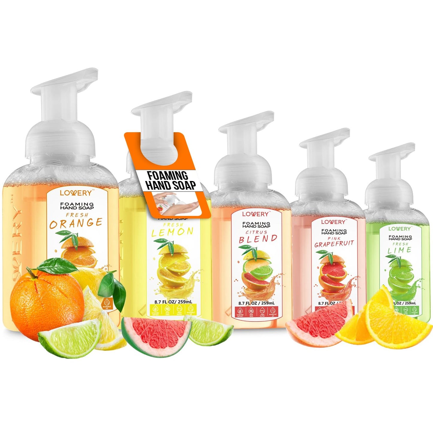 Moisturizing Foaming Hand Soap Pump - 5-Pack | Aloe Vera & Essential Oils, Citrus Blend Fragrances for Kitchen & Bathroom