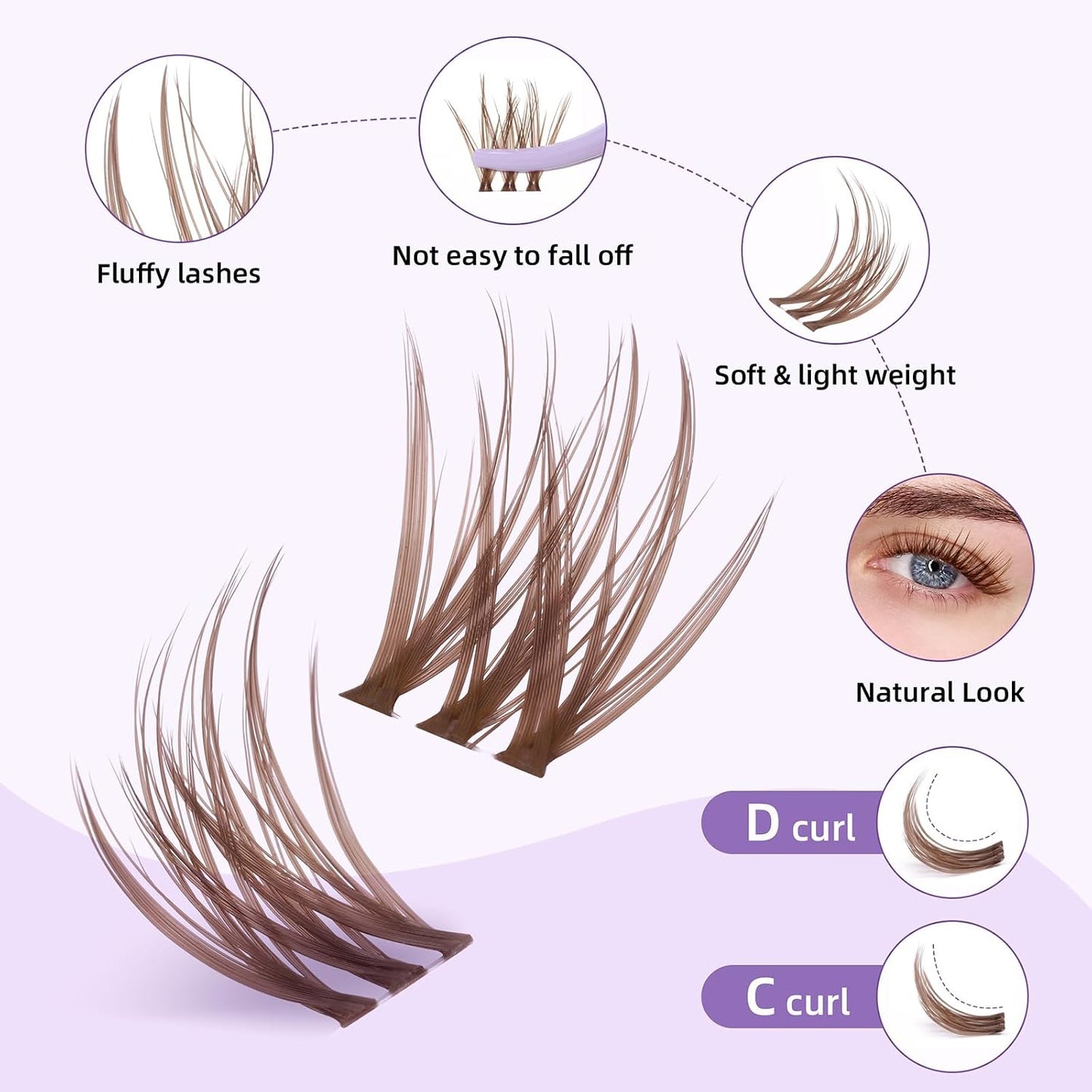 Brown Lash Clusters | 10-18mm D Curl Dark Brown Individual Eyelash Extensions - 120pcs DIY Wispy Design
