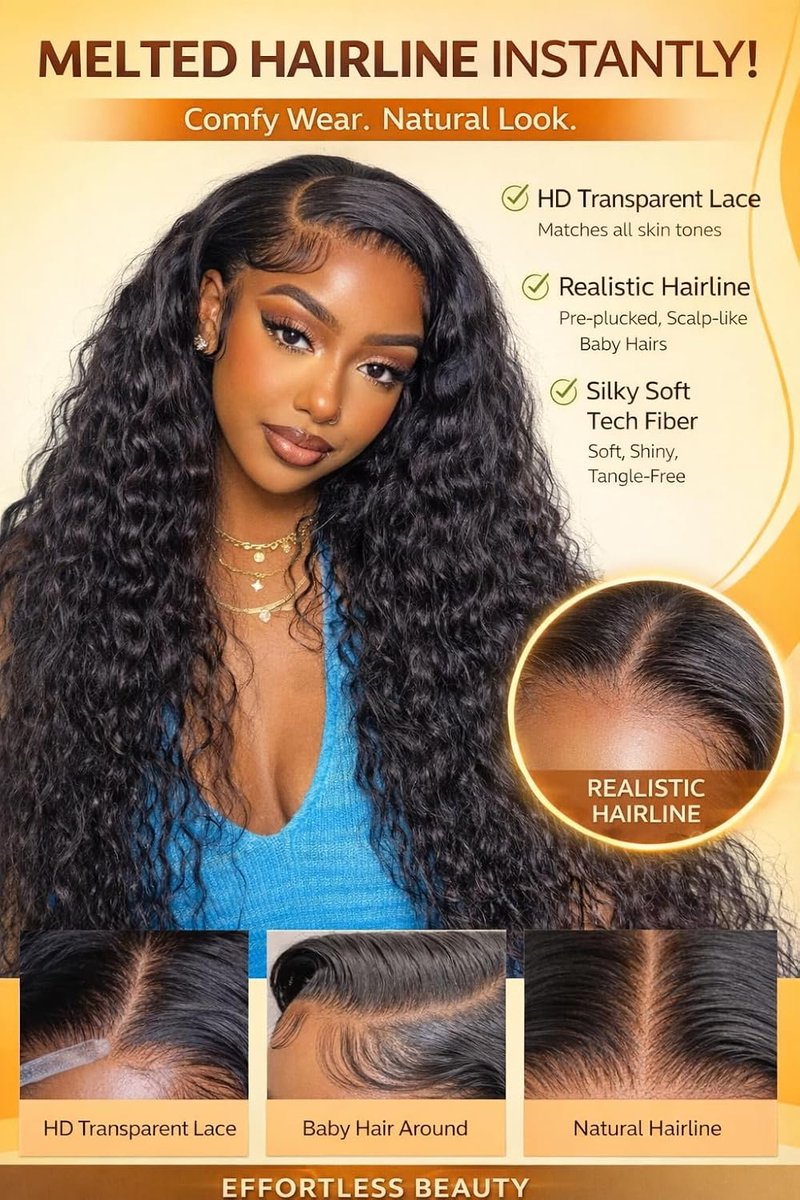 Water Wave Lace Front Wig - 150% Density, Pre-Plucked, Glueless Synthetic Hair | 30-Inch Length