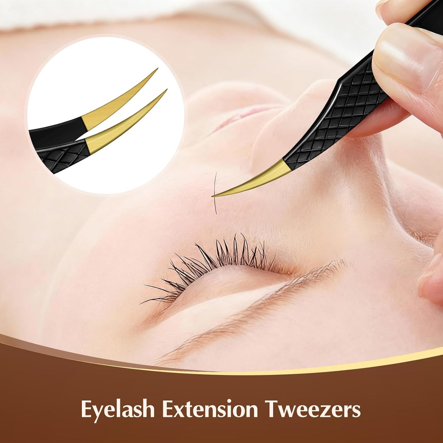 Eyelash Extension Tweezers - Professional Pointed & Slanted Design | 2-Pack, Premium Surgical Stainless Steel, Black