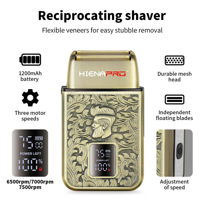 HIENA PRO Electric Razor for Men, Cordless Professional Foil Shaver & Bald Head Precision Trimmer, Travel Shaving, USB Charging, LED Display, Perfect Gifts for Men