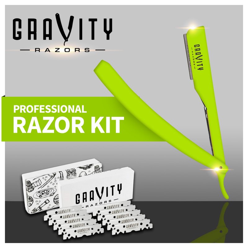 GRAVITY RAZORS Professional Straight Razor Kit – Minimal Exposure, Includes 10 Premium Blades, 0.5mm Exposed, Green
