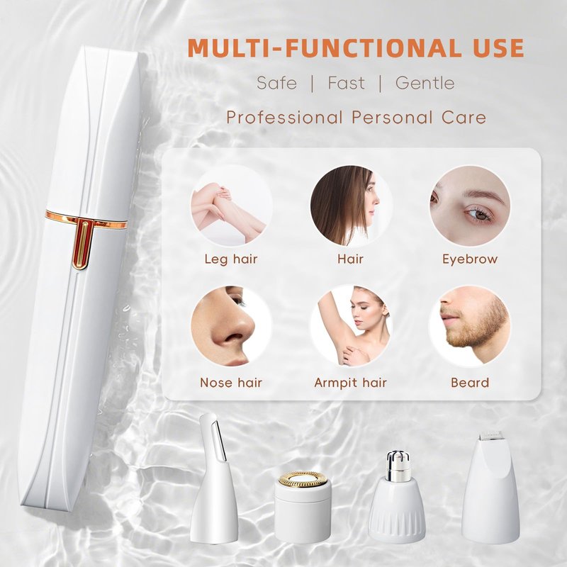 SensaWaves Nose Hair Trimmer for Women & Men, Rechargeable Eyebrow & Ear Hair Remover with 4 Replacement Heads, IPX6 Waterproof, Painless Multifunctional Electric Facial Hair Trimmer