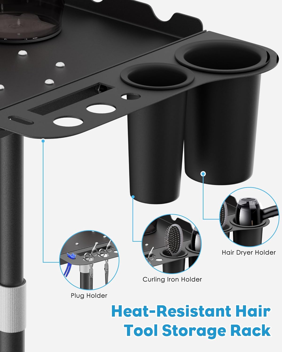 Rolling Salon Tray with Magnetic Bowls - Multi-Function Metal Cart for Tattoo & Hairstylist | Adjustable Height, Easy Mobility