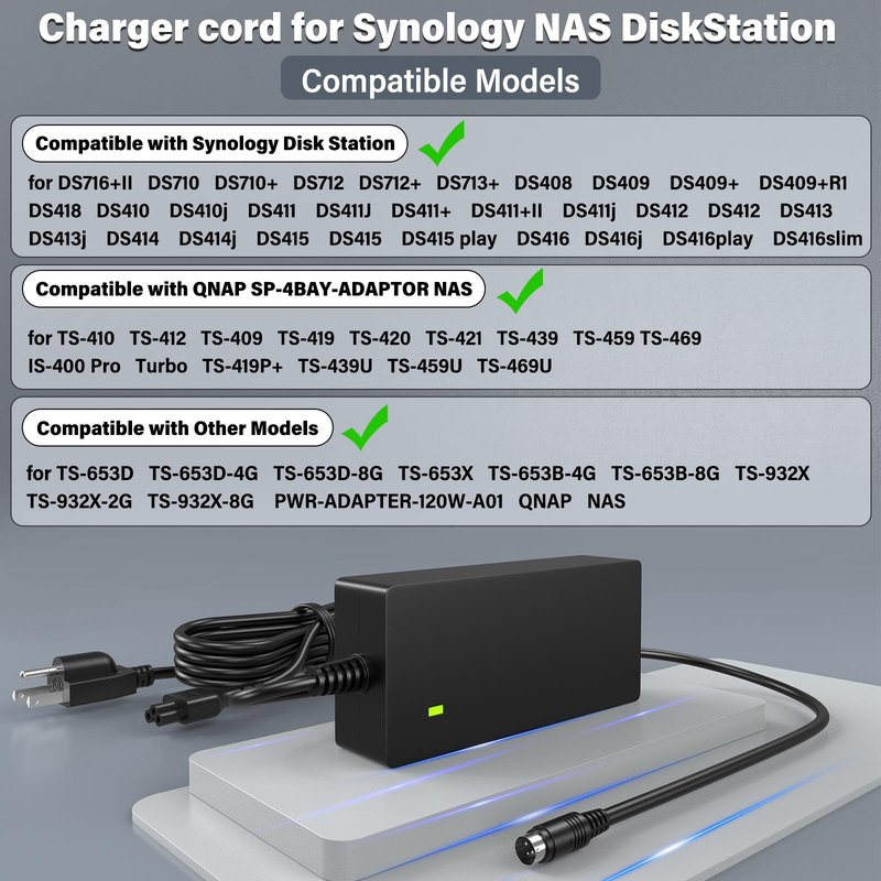 12V 10A DiskStation Charger for Synology NAS Disk Station DS1520+ Power Cord AC Adapter for Synology DS1522+ DS916+ DS918+ DS920+ DS923+ Network Storage NAS Server DS723+ DS420+ DS423+ DS620slim DS720