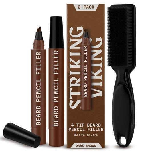 Striking Viking Beard Pencil - Dark Brown, 2 Pack - Temporary Beard Dye - Waterproof Sweatproof Long Wear Beard Pen for Touchups & Gap Contouring - Enhances Facial Hair