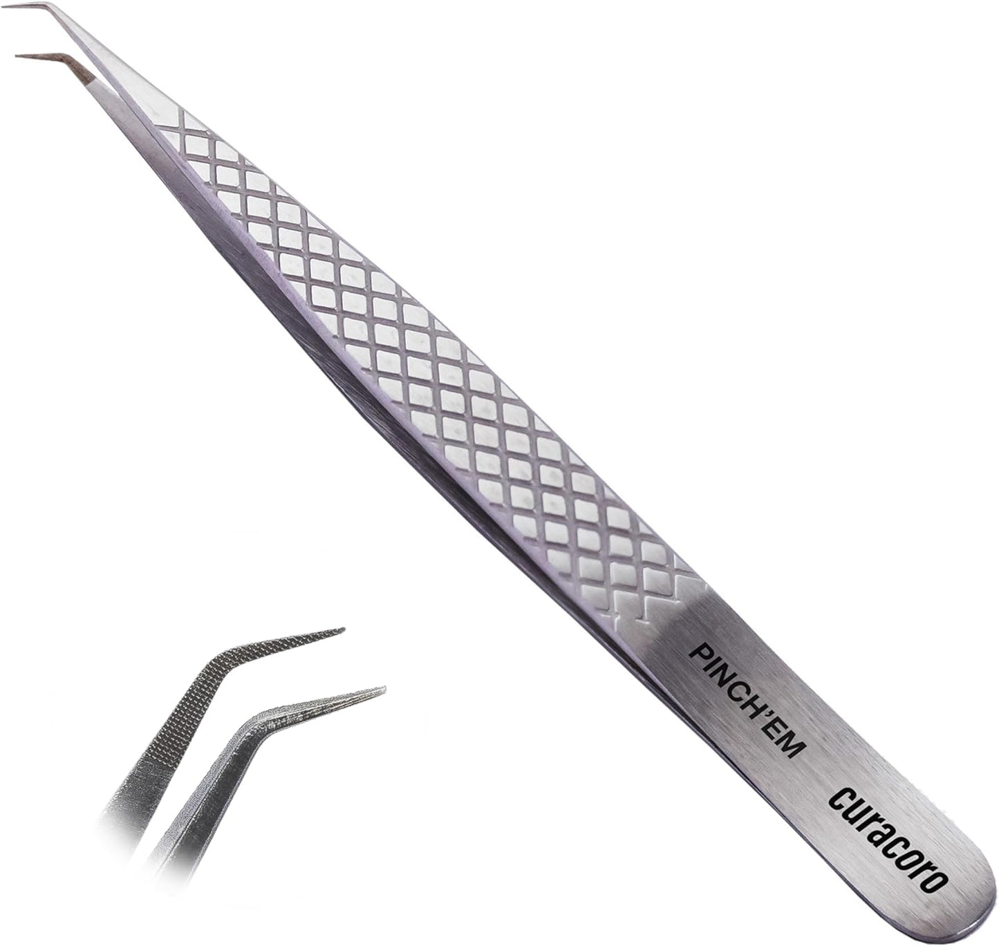 Curacoro Lash Tweezer - Precision Fiber Tip Grip for Eyelash Extensions | Multi-Shape Silver Tweezers for Volume & Isolation