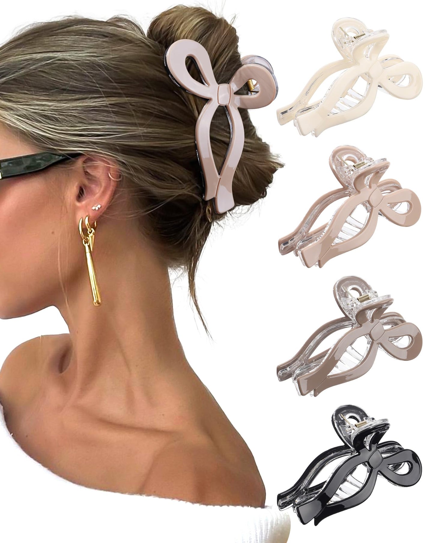 Molans 5Inch Large Hair Claw Clips 4 PCS for Women - Acrylic Hair Accessories for Thick Hair and Long Hair, Big Strong Durable Hair Applique, Oversized Non-slip Rectangle Butterfly Jaw Hair Clips