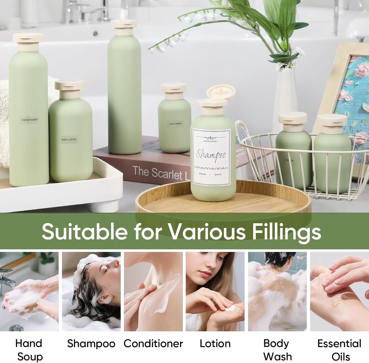 Demora Travel Size Bottles - TSA Approved Leak-Proof Squeeze Containers | Refillable Toiletry Set (Green, 4 Pcs)