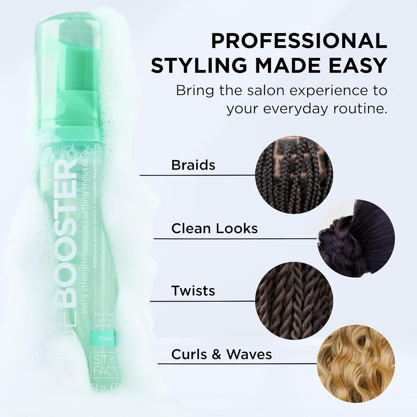 Style Factor EDGE BOOSTER Mousse - Extra Strength Frizz Control & Volume | 6.4oz Morganite for Curly Hair