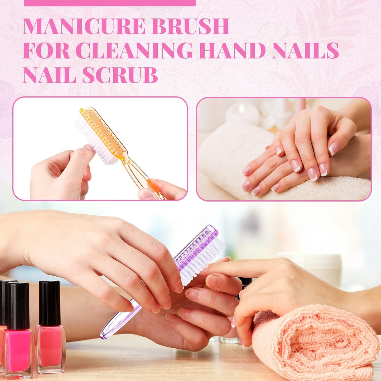Nail Brushes for Cleaning - Ergonomic Handle Grip Pedicure Scrubbing Tool | Multicolor Set of 12