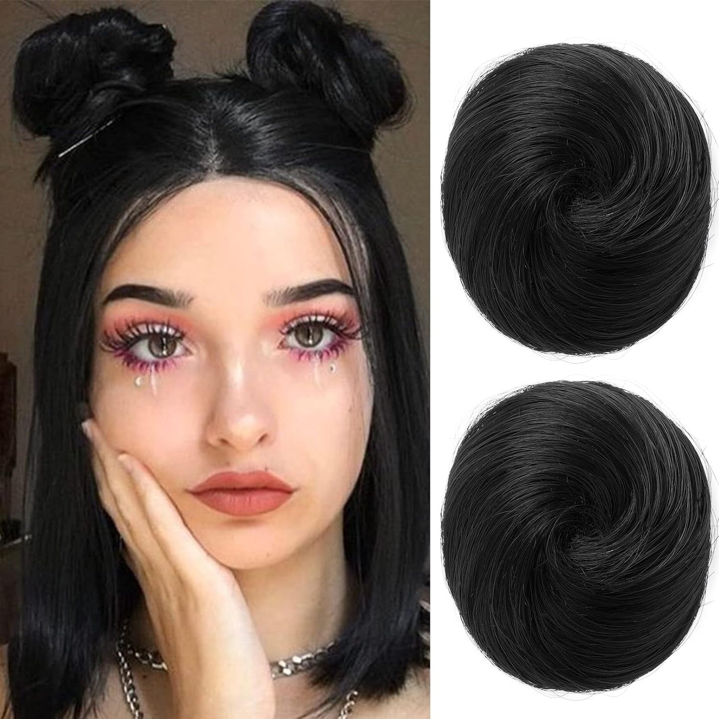 Mini Claw Clip Hair Bun Extensions - 2 PCS Messy & Cat Ears Updo Accessories | Golden Blonde Mix