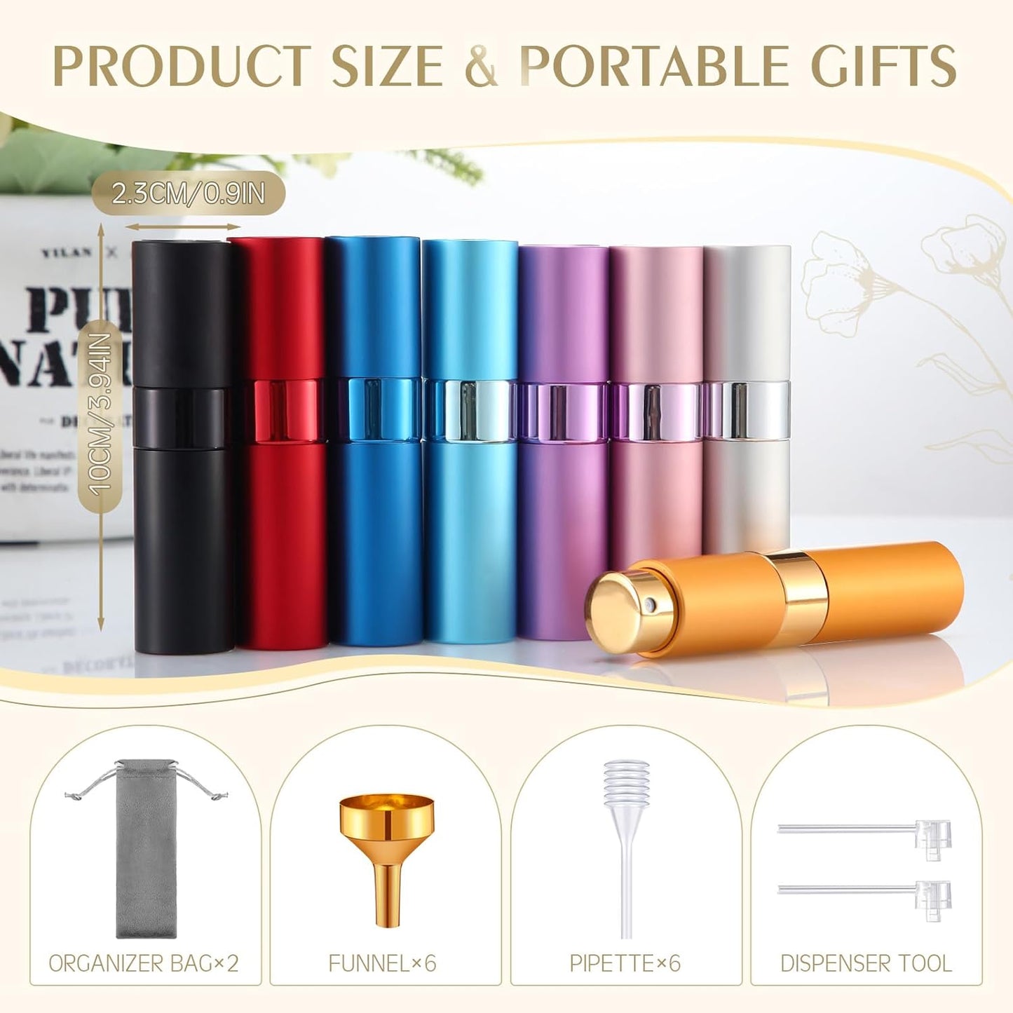 Refillable Perfume Atomizer - 16 Pack 8ml Travel Spray Bottles with Funnel | Portable Mini Cologne Sprayers (Multicolor)