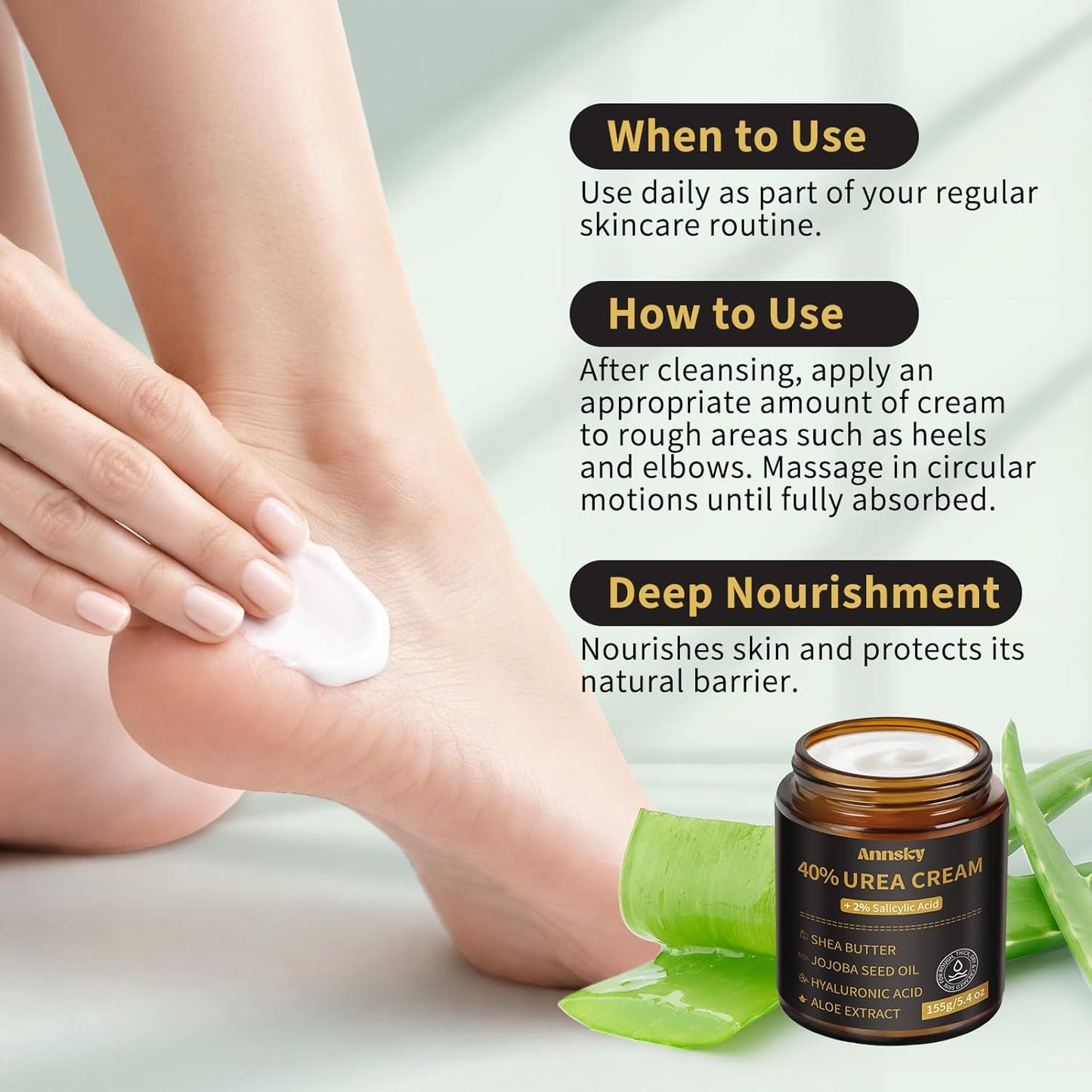 Urea Cream 40% with Salicylic Acid 2% - Maximum Strength Foot Cream for Dry, Cracked Heels | 155g