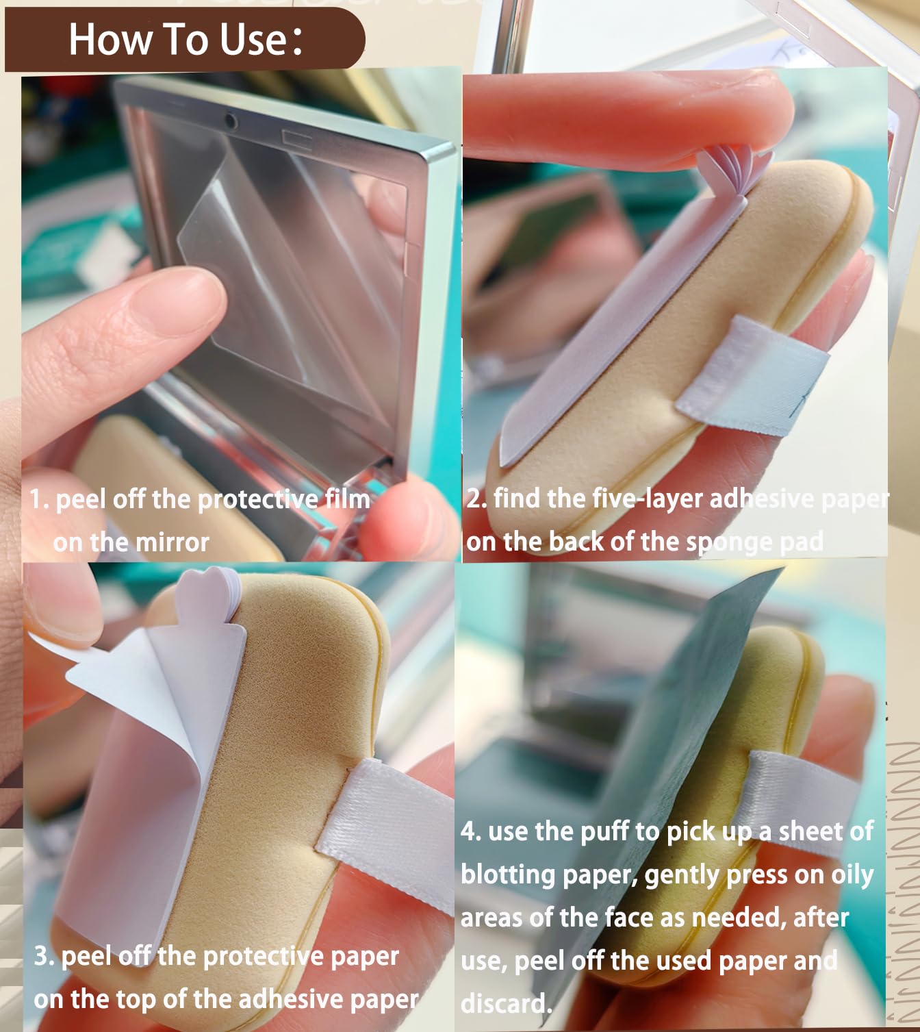 Blotting Papers for Face with Mirror and Puff, 100 Count Rose Oil Blotting Sheets for Oily Skin, Portable Compact for Purse, Travel, and On-the-Go Touch-Ups