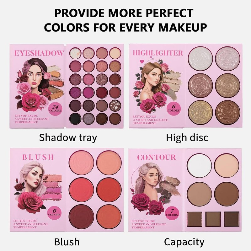 Makeup Book Palette - 24 Color Eyeshadow Set with Blush, Highlighter & Contour | Travel-Friendly Gift for Women & Teens
