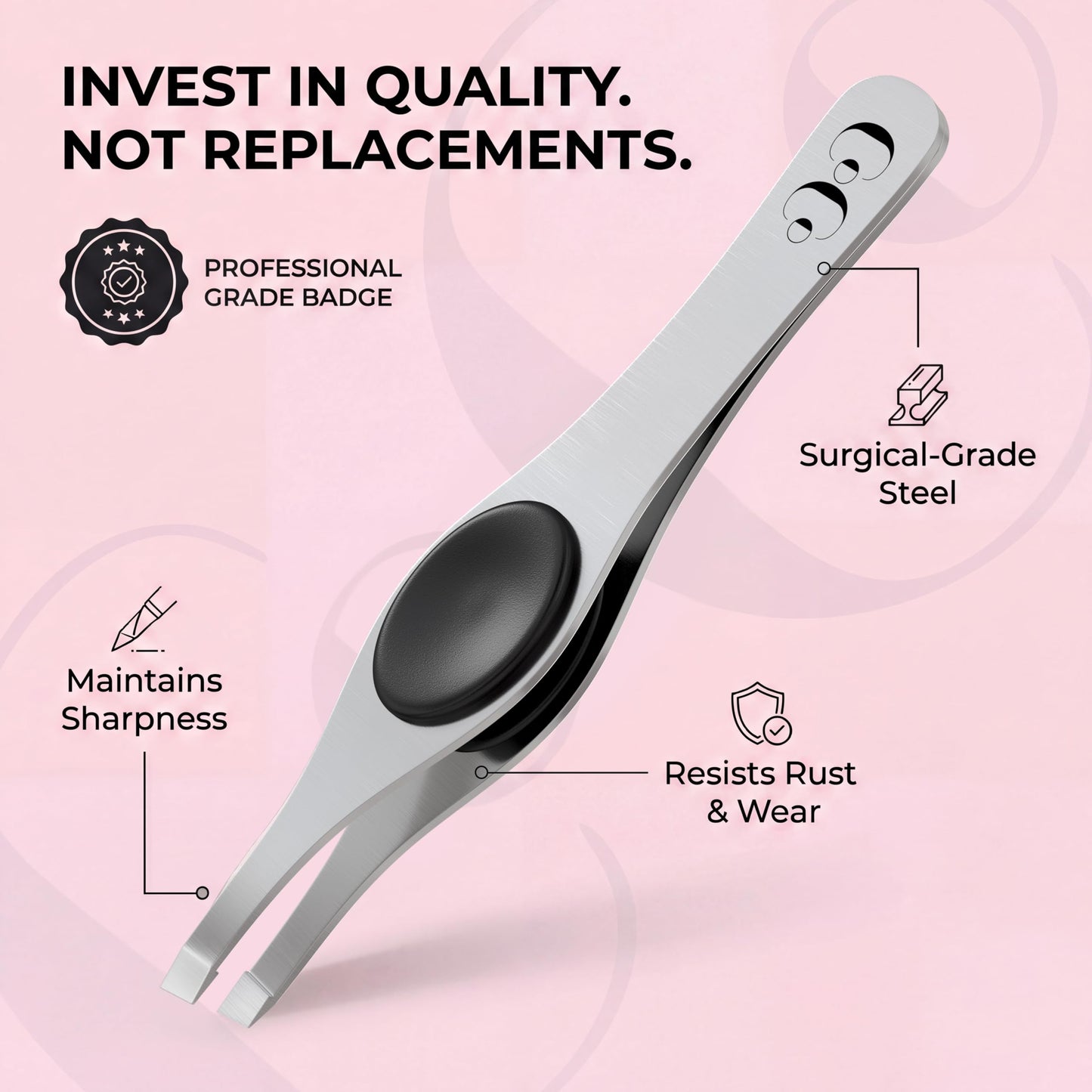 Coco’s Closet Tweezer for Eyebrows – Surgical grade Stainless Steel Slant Pink Tweezer - Precision for Ingrown Hair Removal