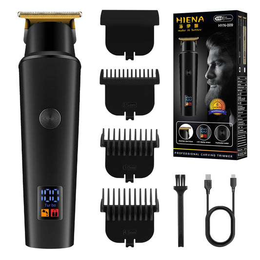 HIENA PRO Hair Trimmers for Men, Cordless Professional Electric Beard Trimmer with LCD Display, Facial T-Blade Trimmer and Grooming Tool, Gifts for Men(Black)